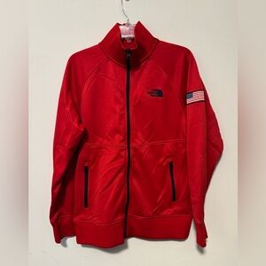 The North Face Men's Sz Small Red full zip Jacket red USA flag embroidered logo